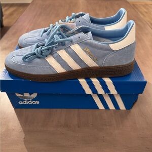 Adidas Mens Sky Blue Sneakers with White Stripes
